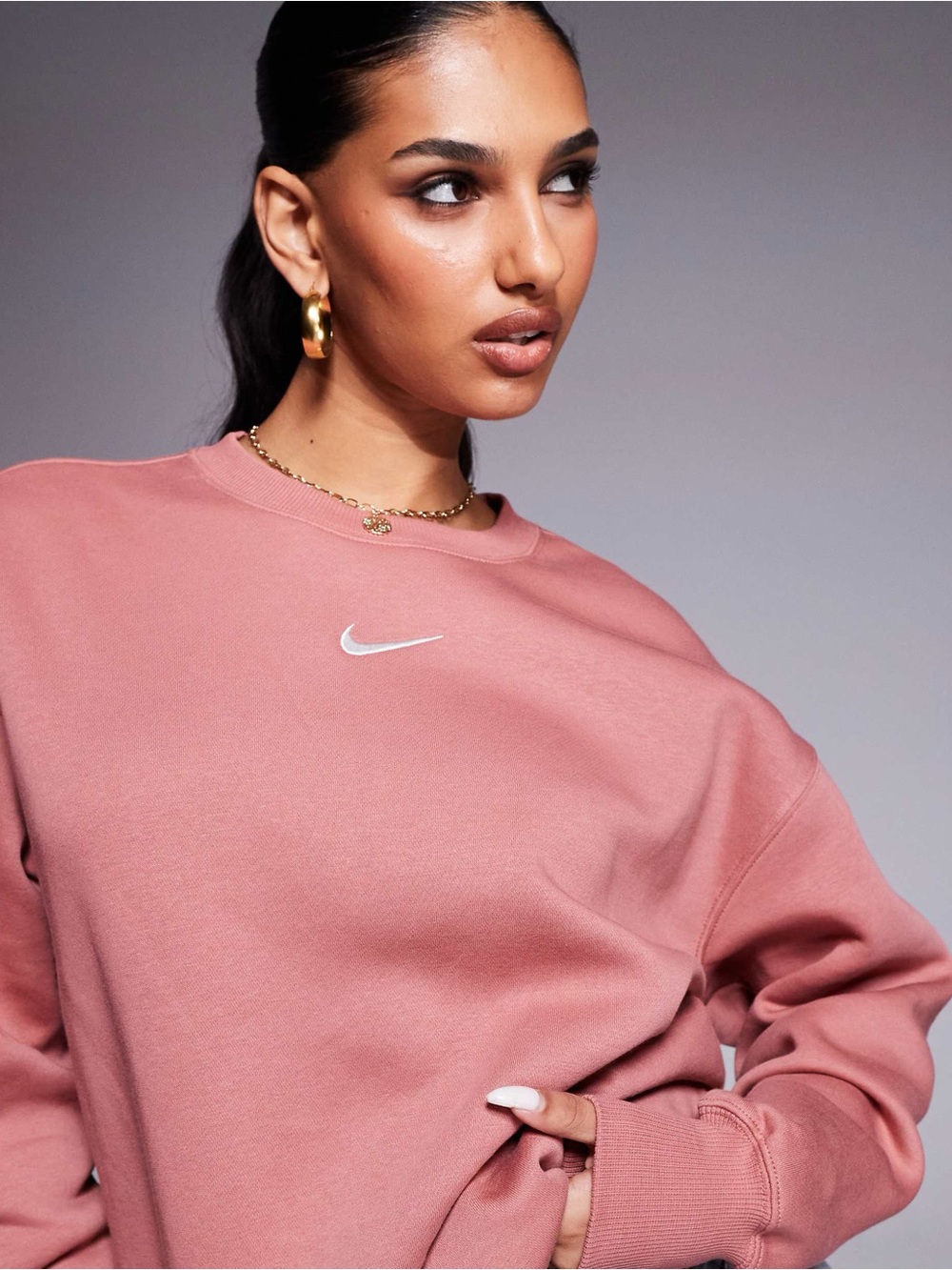 Nike Phoenix Fleece Women’s Pink Swoosh Crewneck Oversized Sweatshirt